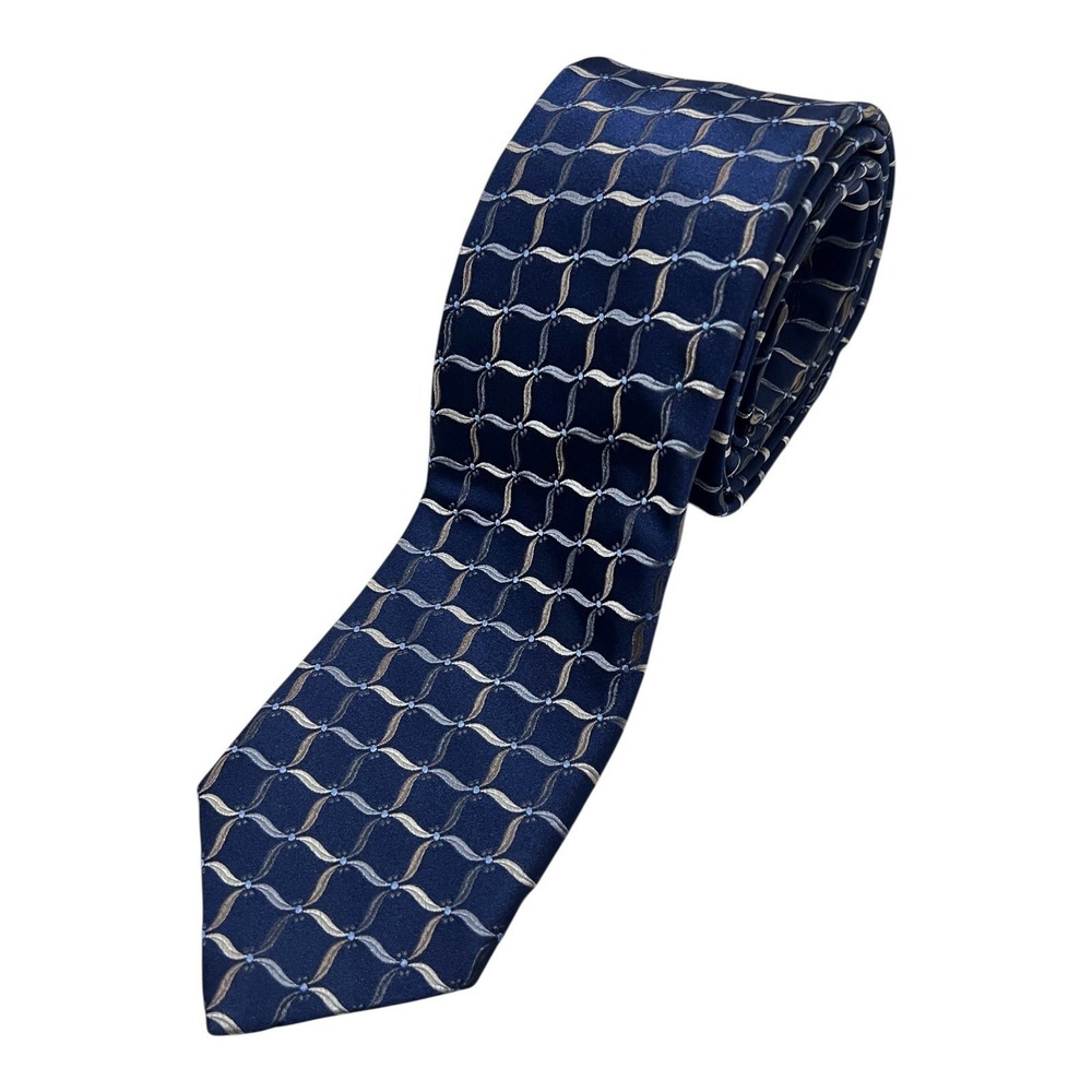 ROBERT TALBOT Best Of Class Neck Tie Hand Sewn‎ Silk Navy Blue Printed 59"